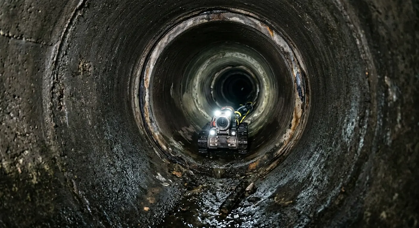 Robotic sewer camera inspecting pipe interior for Sewer Line Cleaning in New Providence